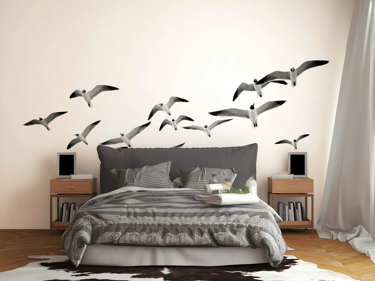 Artistic flying birds mural for wide wall spaces

