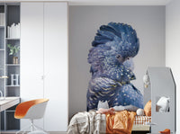 Sophisticated mural with black cockatoo illustration

