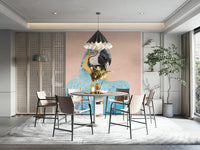 Jungle scene wall art with vivid blue macaw bird

