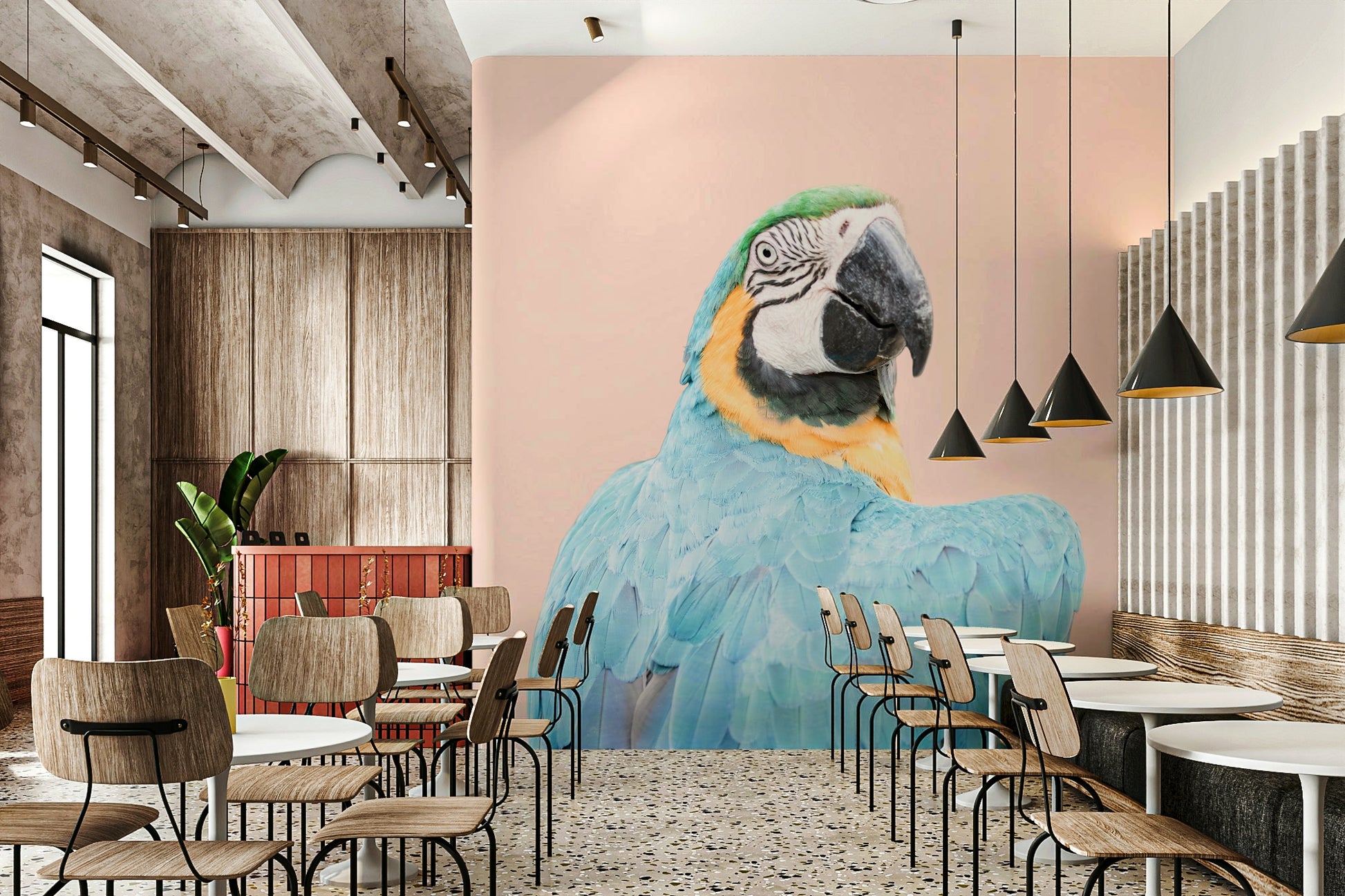 Exotic blue parrot mural for nature-inspired decor

