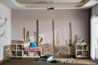 Blush cactus field wall mural with soft pink tones

