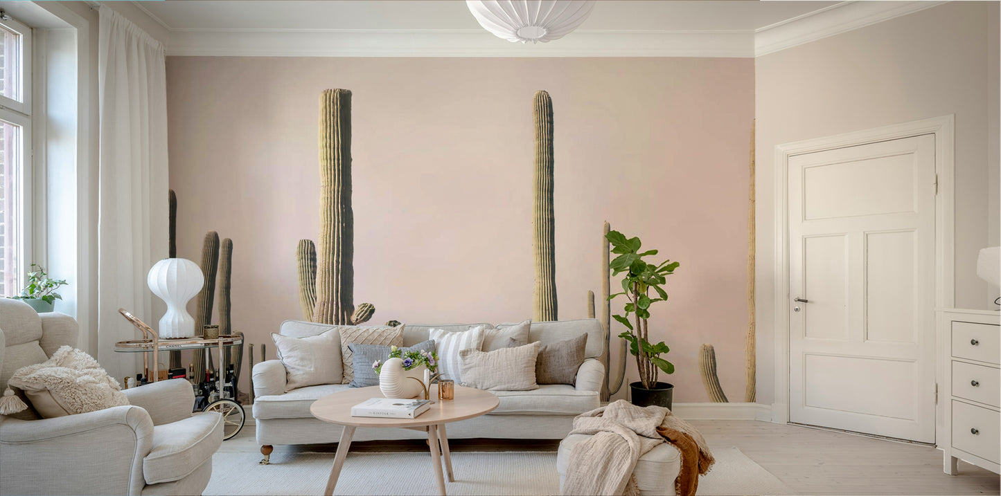 Field of cacti in pastel pink blush wall mural

