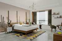 Blush-toned cactus mural featuring a wide field view

