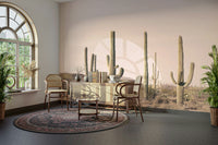 Blush cactus field mural with watercolor textures

