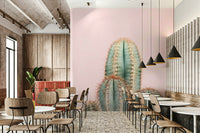 Feminine cactus mural with artistic blush styling

