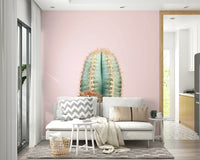 Cactus mural in blush pink and earthy green palette

