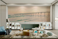 Wall mural of wooden pier at calm sunset hour

