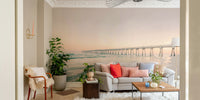 Sunset pier scene mural for peaceful ambiance

