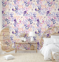 Artistic bloom wall mural with watercolor textures

