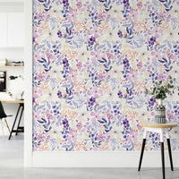 Serene watercolor bloom wall mural with soft florals

