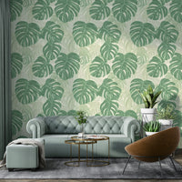 Lush Monstera wallpaper adds natural elegance.

