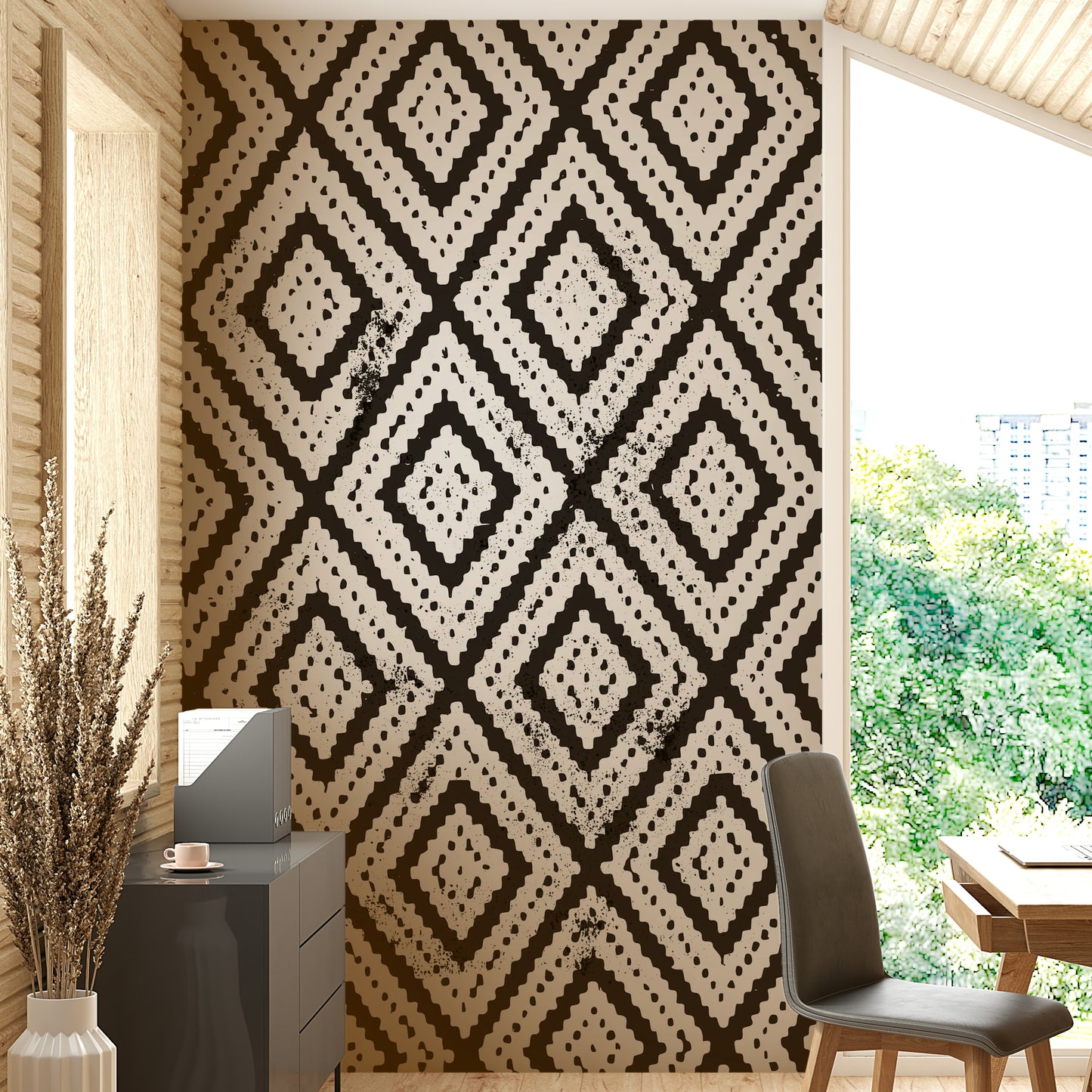 Minimalist wall art with monochromatic mosaic flair

