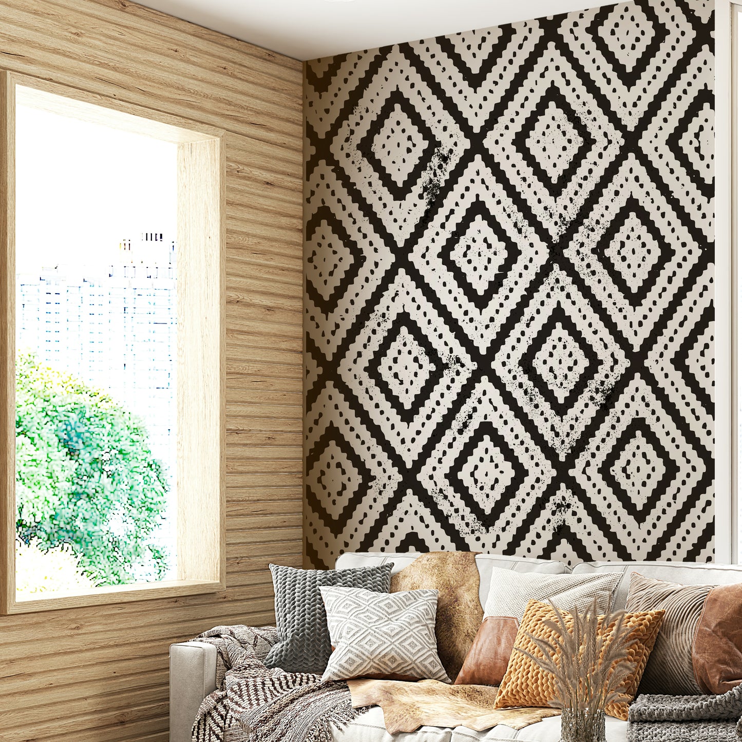 Sophisticated black, gray, and white mosaic wall mural

