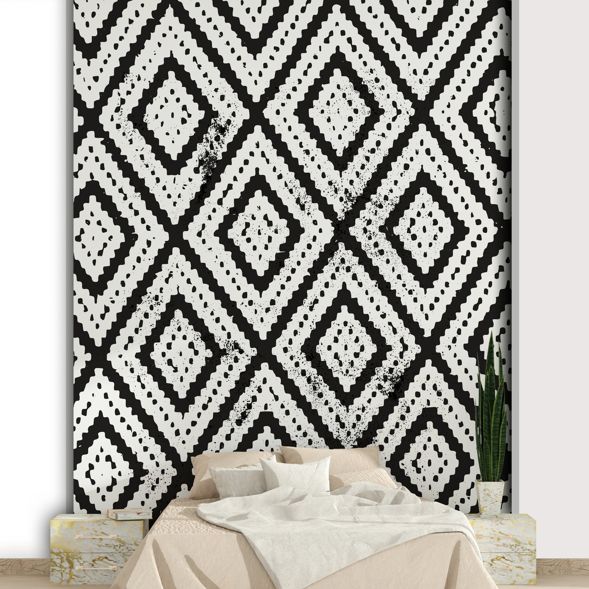 Artistic mosaic mural in modern monochrome palette

