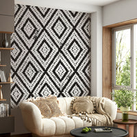 Monochromatic mosaic wall mural in grayscale tones

