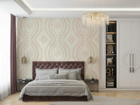 Creamy tan wallpaper with vintage damask detailing

