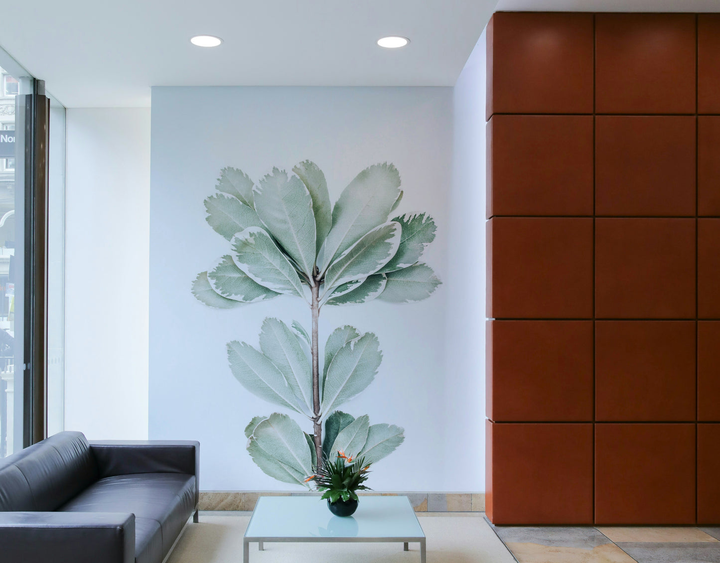 Botanical wall mural for cozy home interiors.

