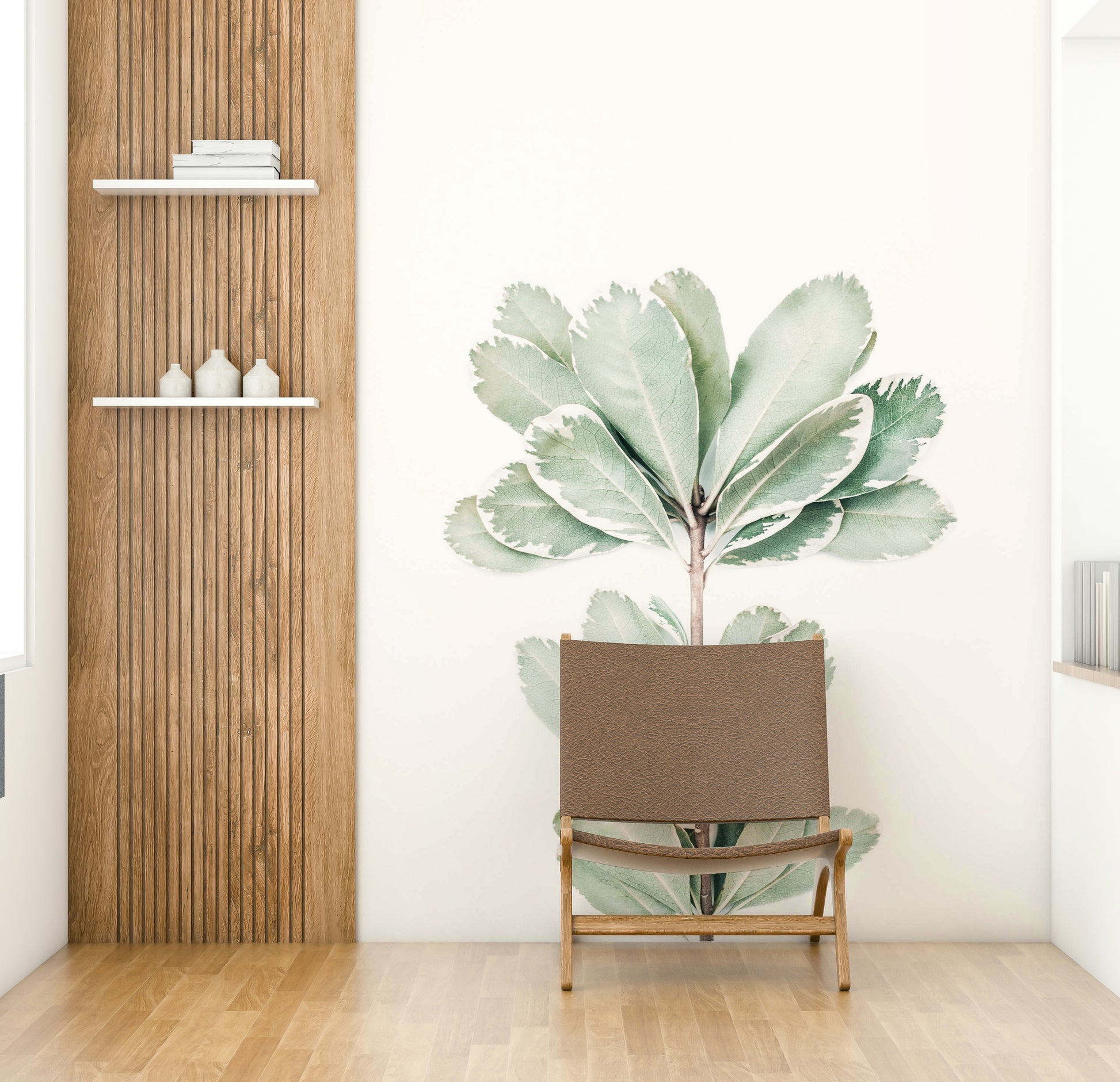 Fresh green botanical mural for stylish home accents.

