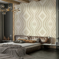 Earthy safari wallpaper with elegant ogee motif

