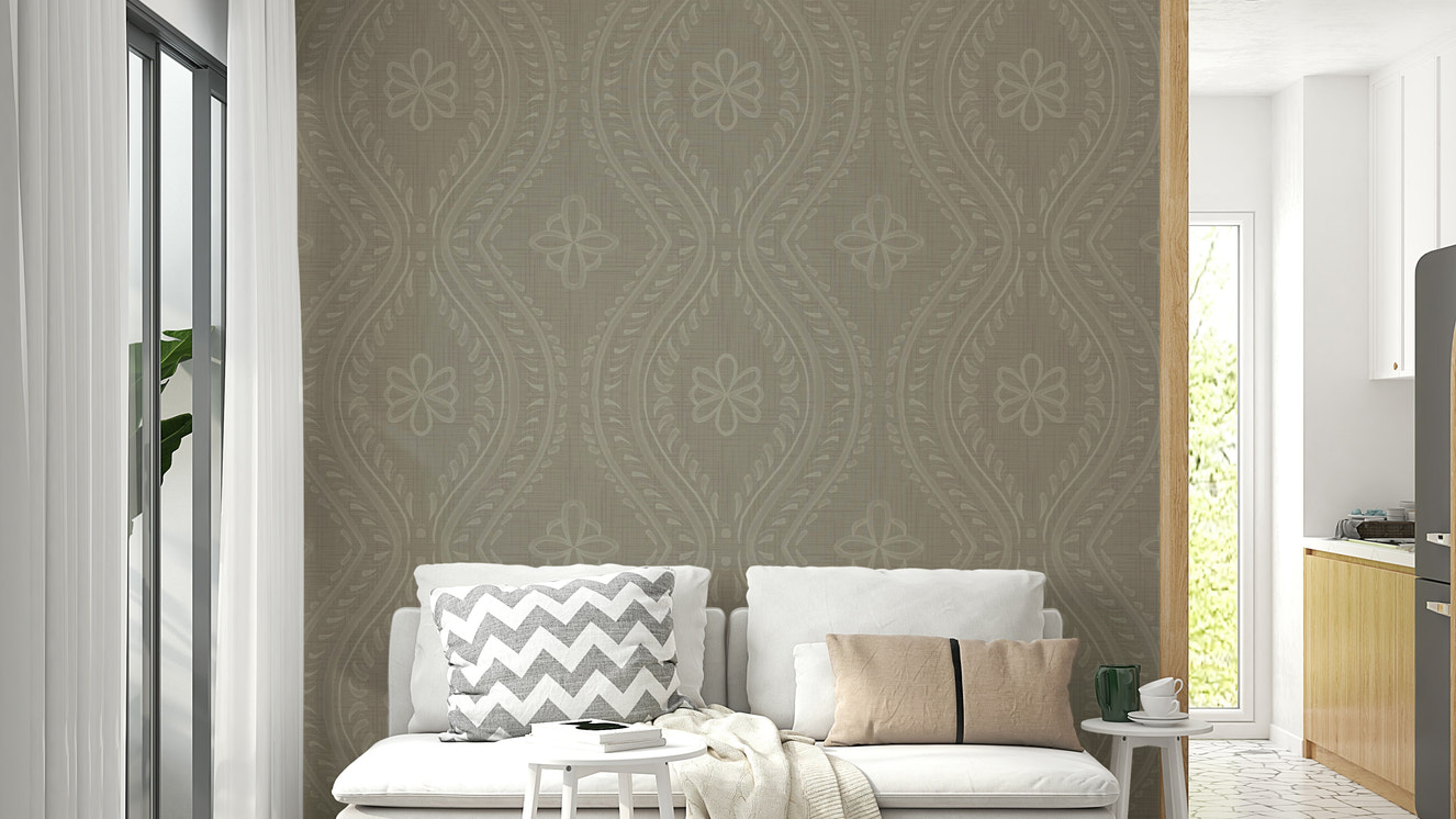 Faded wallpaper design with curved ogee lines

