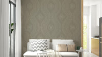 Faded wallpaper design with curved ogee lines


