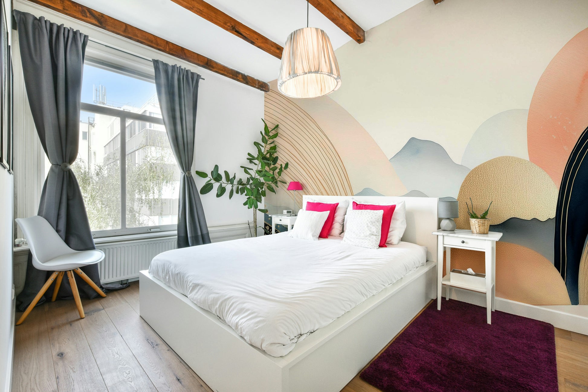 Boho Kids' Room Skyscape Mural with Clouds & Stars

