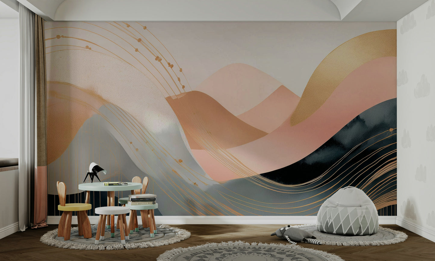 Fun and vibrant waveforms mural for kids’ walls.

