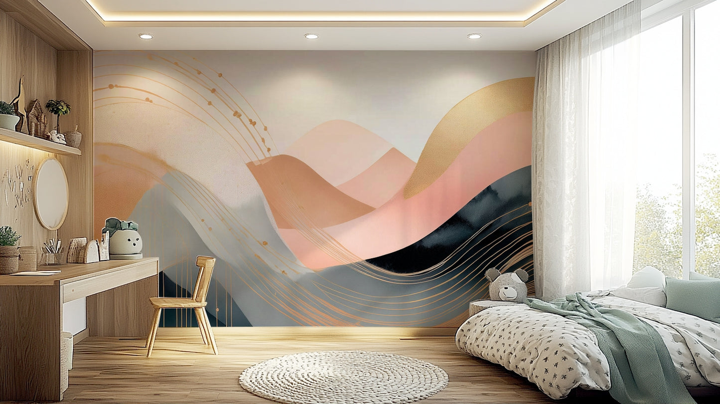 Bold and playful wave design mural for kids' rooms.

