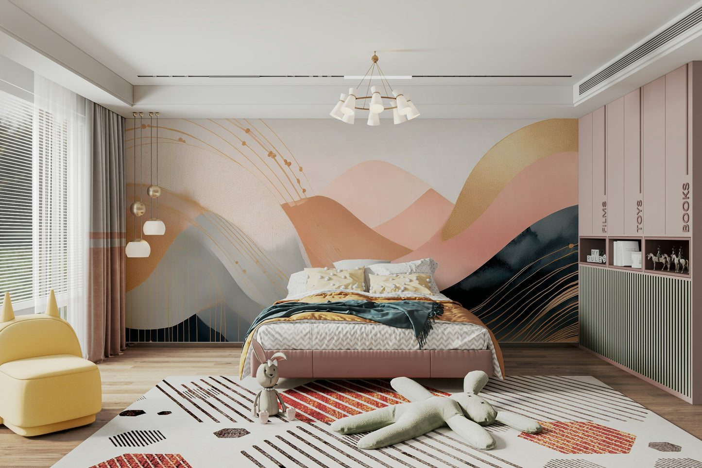 Boho chic waveforms for a modern kids’ room.

