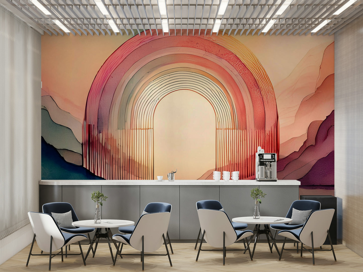 Create a vibrant atmosphere with Rainbow Dream Arches mural

