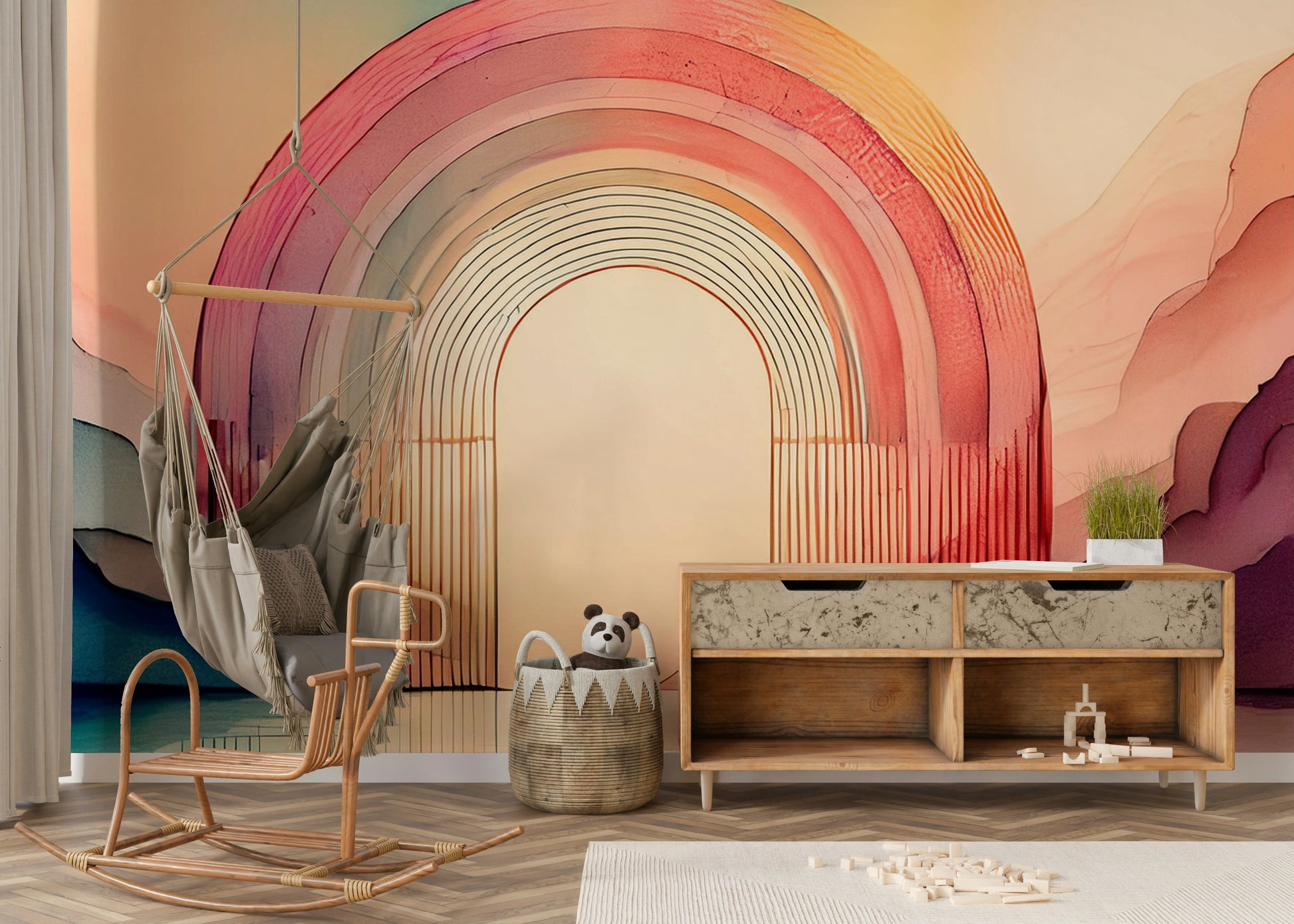 Dreamy rainbow arches mural adding color to any room

