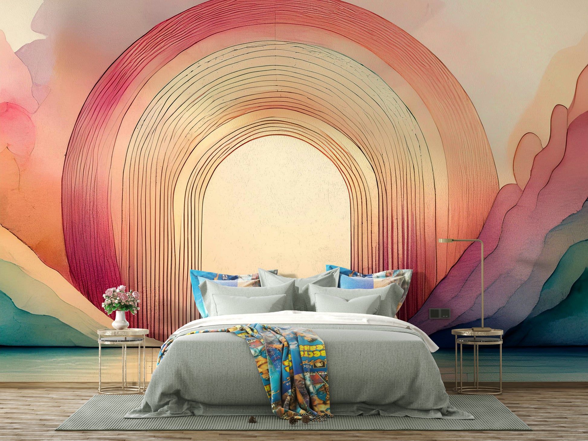 Cheerful rainbow arches for a stunning wall feature.

