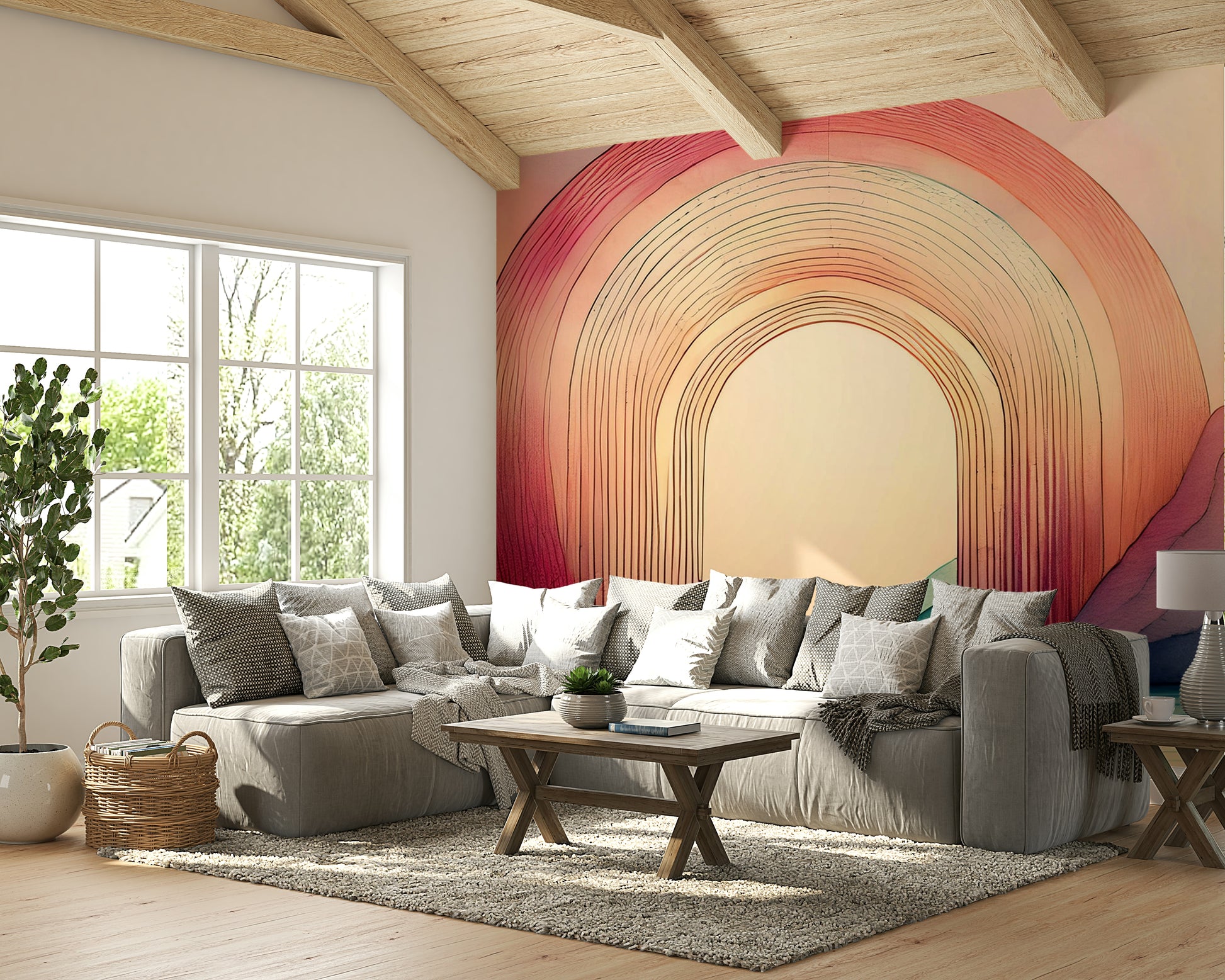 Colorful rainbow arches wall mural for interiors.

