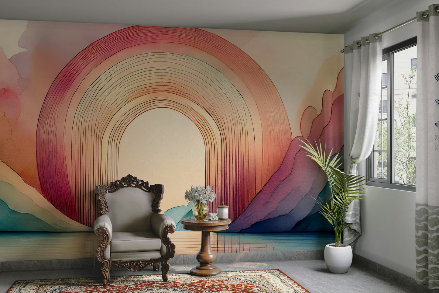 Vibrant rainbow dream arches mural for your walls.

