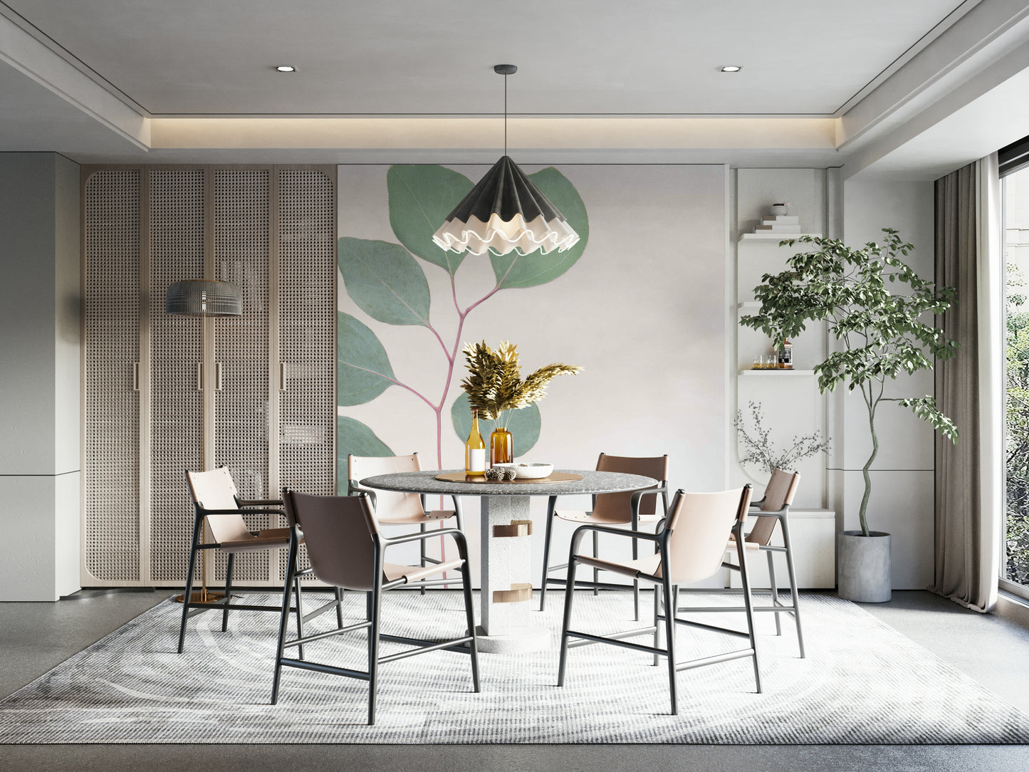 Calm eucalyptus wall mural design for living room

