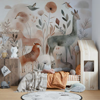 Woodland safari mural featuring lush greenery

