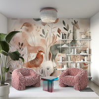 Gentle forest animals wall mural for a cozy room

