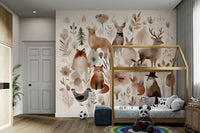 Charming whimsical forest friends wallpaper mural.

