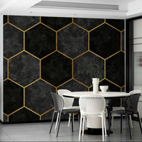 Trendy Urban Charcoal Hexagon Mural for Stylish Rooms


