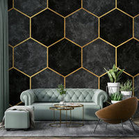 Stylish Urban Charcoal Hexagon Pattern Mural for Walls

