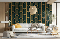 Opulent wall mural with Art Deco column design.

