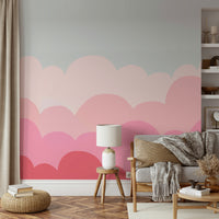 Soft pink sunrise mural for a peaceful atmosphere.

