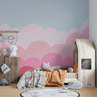Tranquil pastel pink sunrise wall mural for living rooms.

