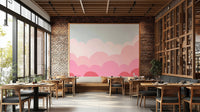 Pastel pink and yellow sunrise wall mural for interiors.


