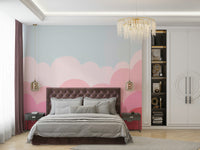 Elegant pastel pink sunrise mural for cozy home decor.

