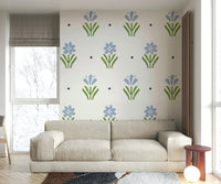 Elegant Country Cottage Floral Wallpaper in Blue

