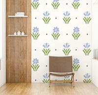Charming Blue Country Cottage Floral Wallpaper

