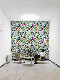 Floral meadow design in soft pastel summer tones.

