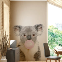 Lighthearted koala mural with bubble gum for kids room.

