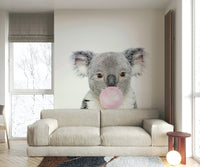 Adorable koala blowing bubble gum wall art mural.

